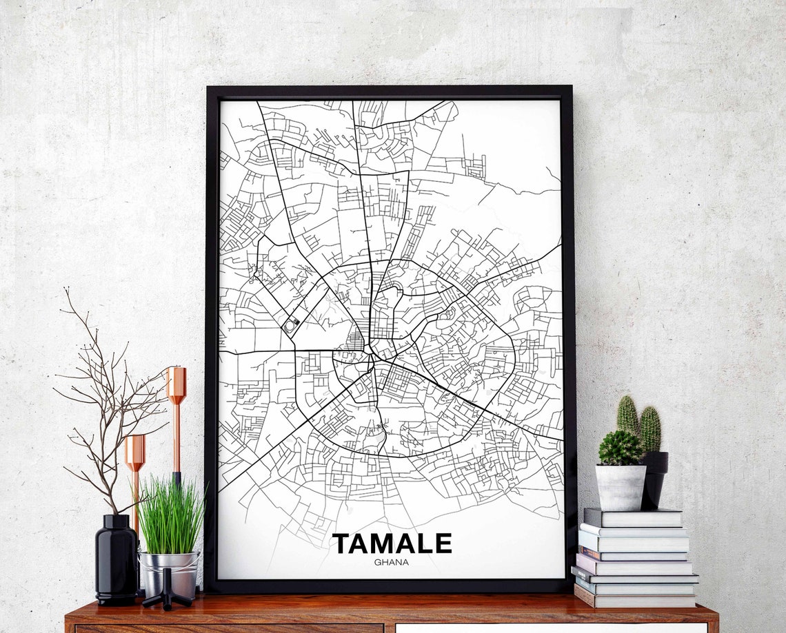 Tamale Ghana Minimalist Black and White Street Map City Poster
