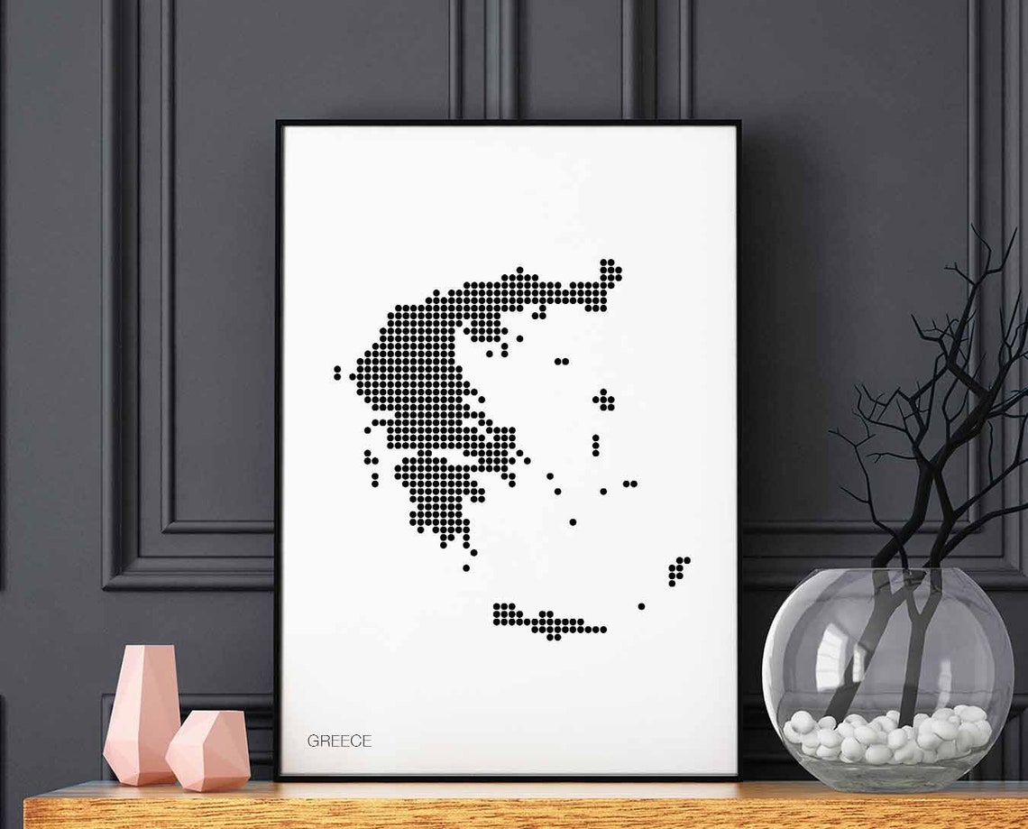 Greece Minimal Dots Retro Map Poster