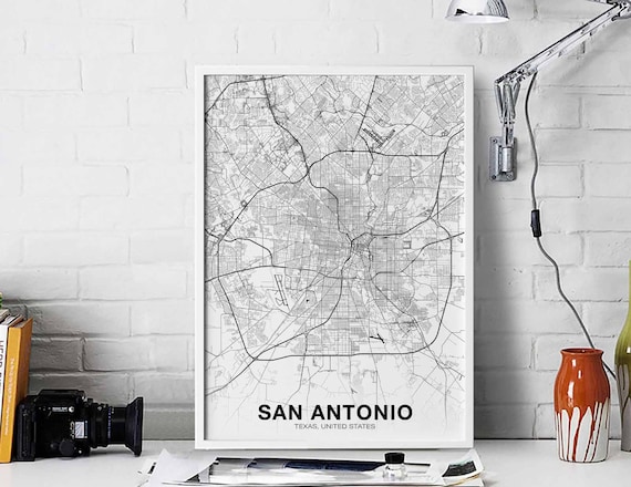 San Antonio Texas Tx Usa Map Poster Black White Hometown City Print Modern Home Decor Office Decoration Wall Art Dorm Bedroom Gift