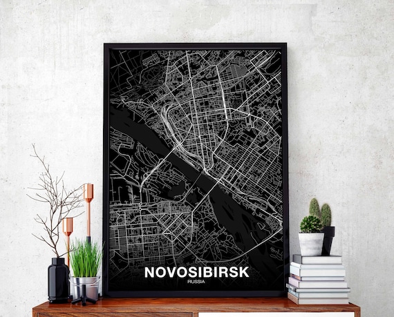 Novosibirsk Russia Map Poster Black White Wall Decor Design Modern Minimal Nordic Housewarming Travel Bedroom Art Print