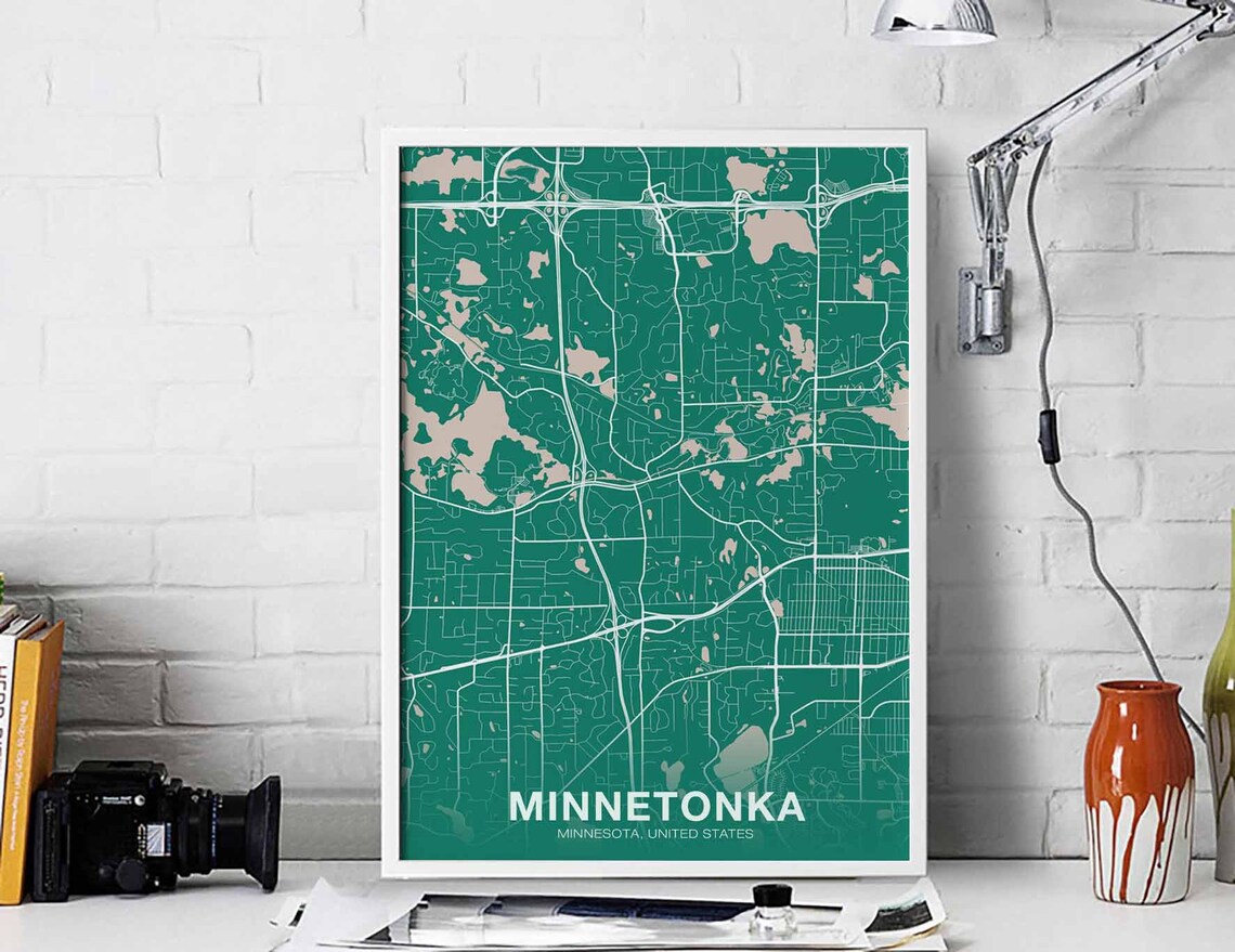 Minnetonka Minnesota City Map Teal Green Modern Hometown Poster