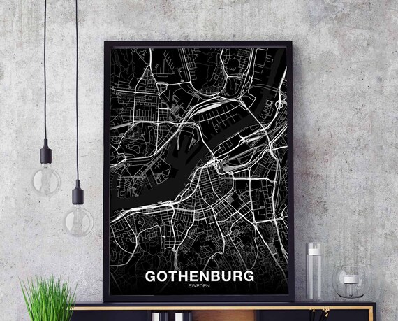 Gothenburg Sweden Map Poster Black White Hometown City Print Modern Home Decor Office Decoration Wall Art Dorm Bedroom Gift