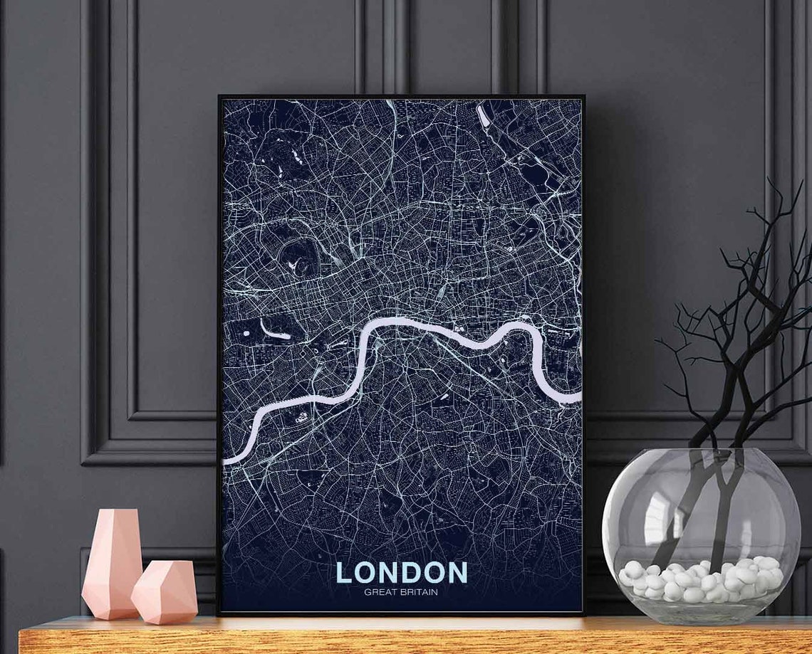 London Great Britain City Street Map Navy Blue Modern Hometown Poster