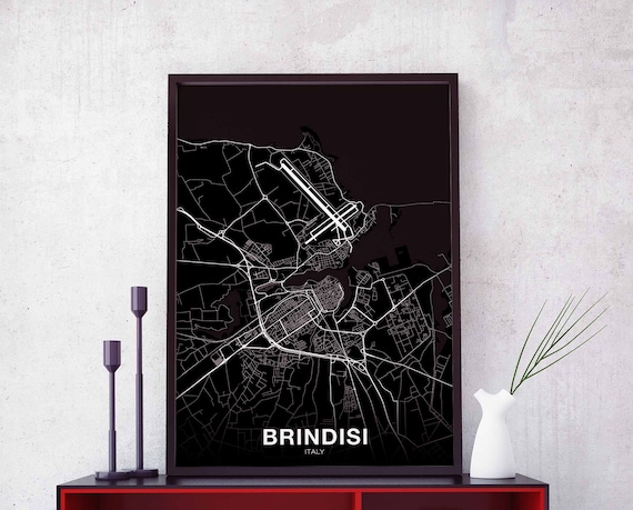 Brindisi Italy Map Poster Black White Hometown City Print Modern Home Decor Office Decoration Wall Art Dorm Bedroom Gift