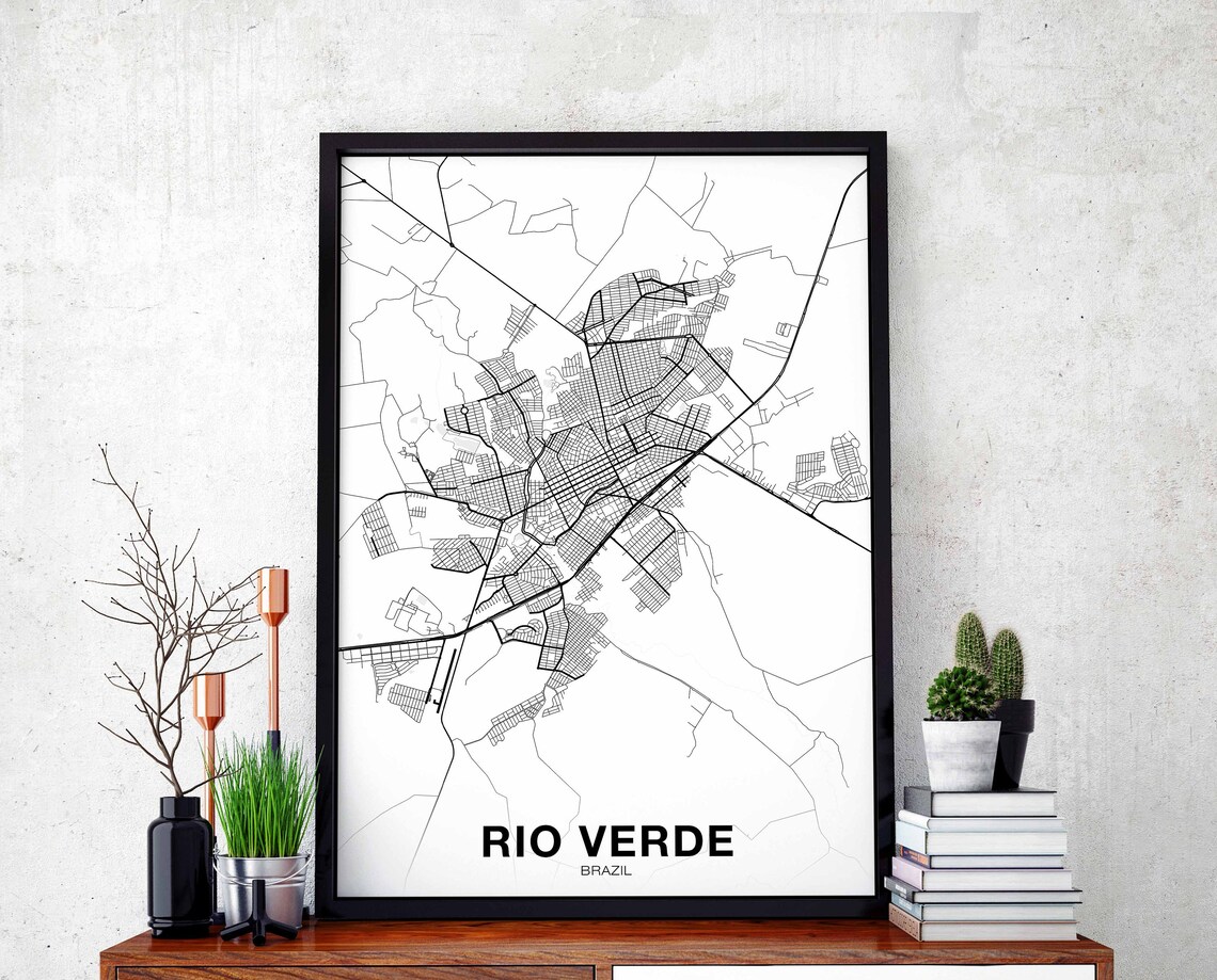 Rio Verde Brazil Black White Minimalist City Map Poster Modern Office Art