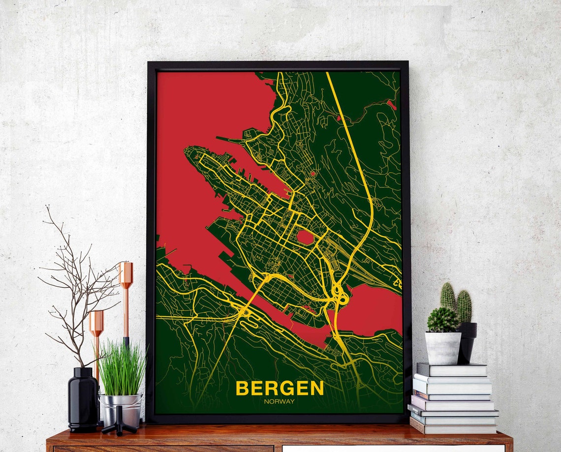 Bergen Norway Color City Map Poster Street Layout Hometown Art