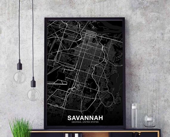 Savannah Georgia Ga Usa Map Poster Black White Hometown City Print Modern Home Decor Office Decoration Wall Art Dorm Bedroom Gift