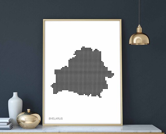 Byelarus Minimal Dots Retro Map Poster Black White Wall Decor Design Modern Swiss Scandinavian Nordic Housewarming Travel