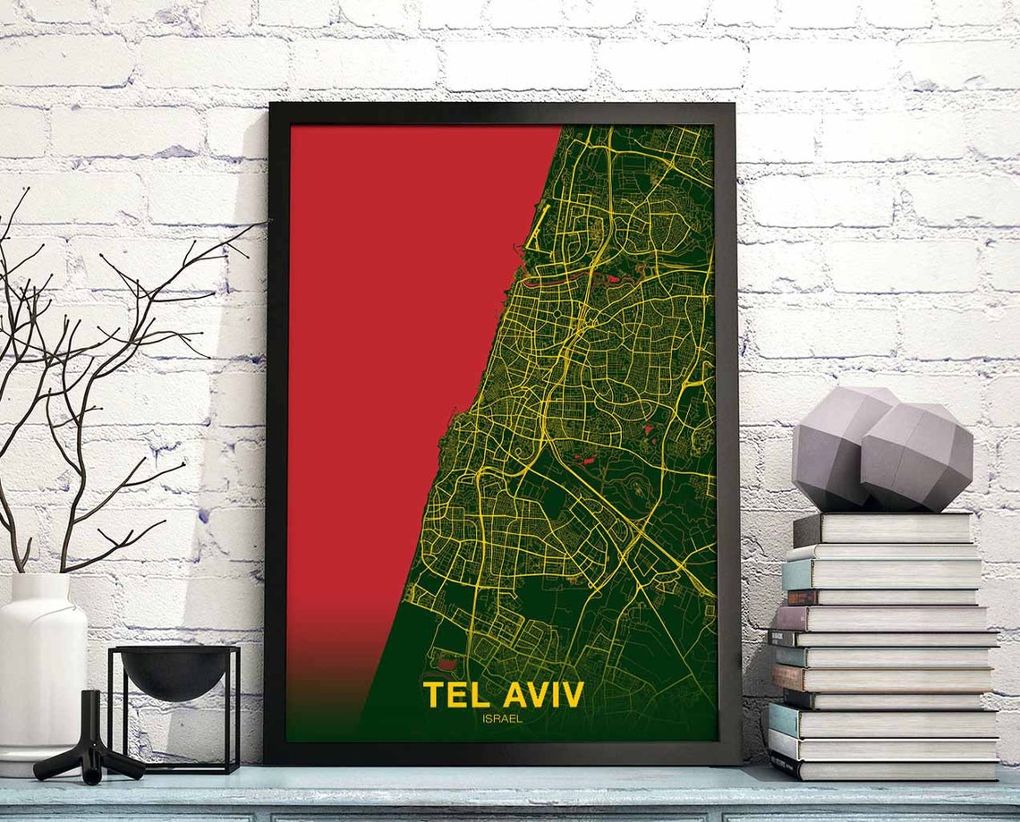 Tel Aviv Israel Bold Red Green Gold Modern City Map Vivid Poster