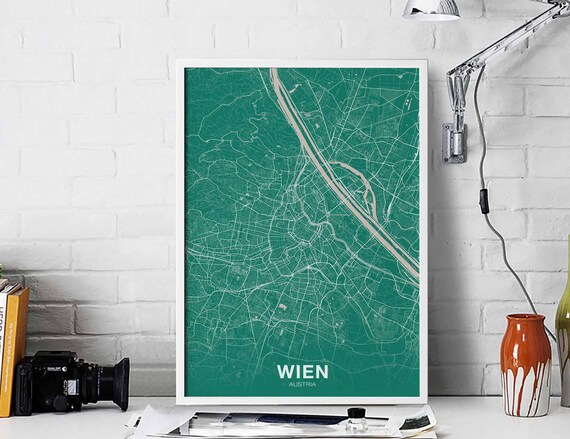 Wien Austria Map Poster Color Hometown City Print Modern Home Decor Office Decoration Wall Art Dorm Bedroom Gift