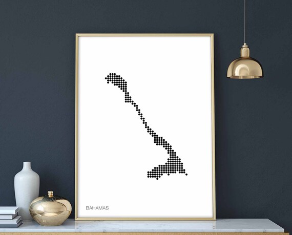 Bahamas Minimal Dots Retro Map Poster Black White Wall Decor Design Modern Swiss Scandinavian Nordic Housewarming Travel Bedroom