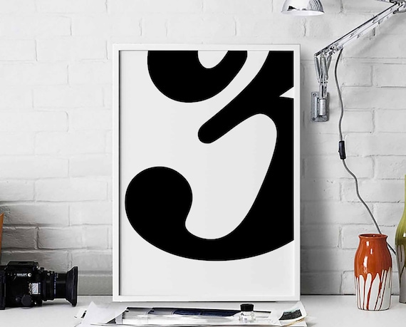 Number 3 Cropped Bold Typography Modern Minimalist Art Poster