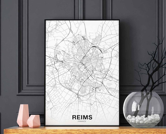 Reims France Map Poster Black White Hometown City Print Modern Home Decor Office Decoration Wall Art Dorm Bedroom Gift