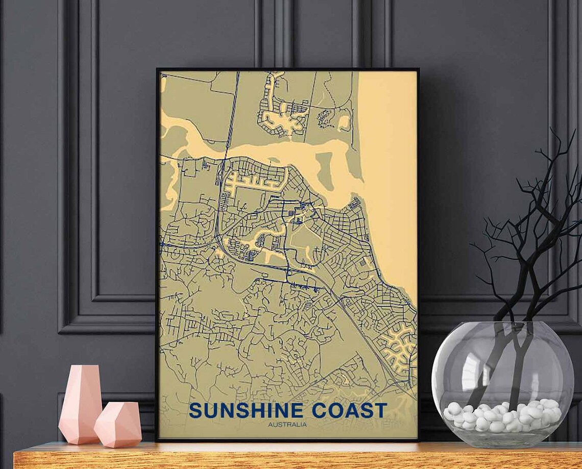 Sunshine Coast Australia Beige City Map Coastal Modern Hometown Decor Poster