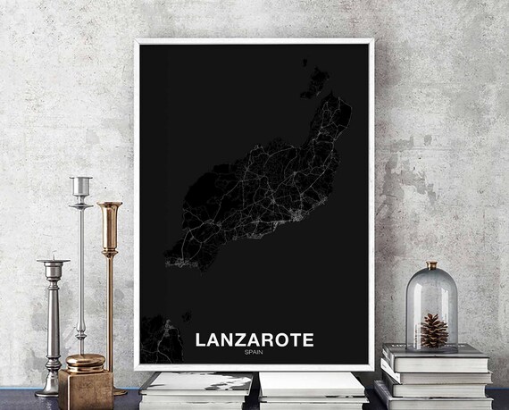 Lanzarote Spain Map Poster Black White Hometown City Print Modern Home Decor Office Decoration Wall Art Dorm Bedroom Gift