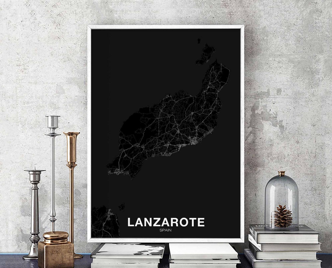 Lanzarote Spain Island Street Map Dark Night Style Travel Poster