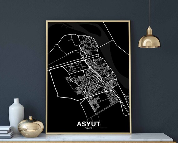 Asyut Egypt Map Poster Black White Hometown City Print Modern Home Decor Office Decoration Wall Art Dorm Bedroom Gift