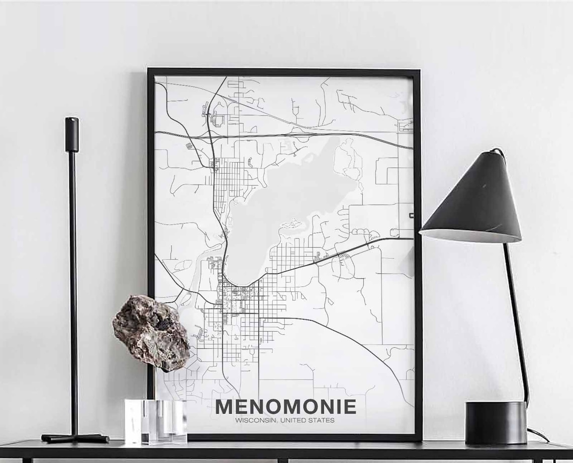 Menomonie, Wisconsin Map Poster, Modern Home Decor