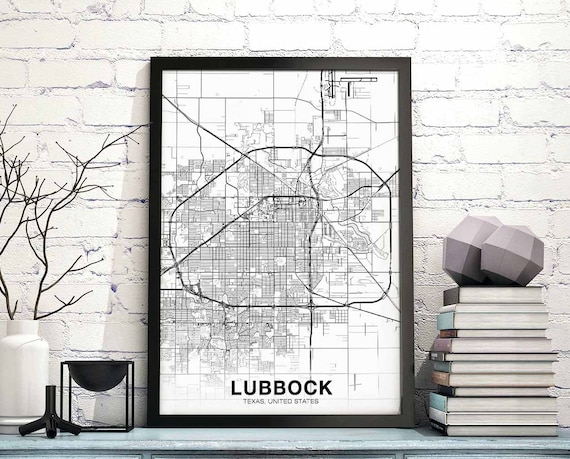Lubbock Texas Tx Usa Map Poster Black White Hometown City Print Modern Home Decor Office Decoration Wall Art Dorm Bedroom Gift
