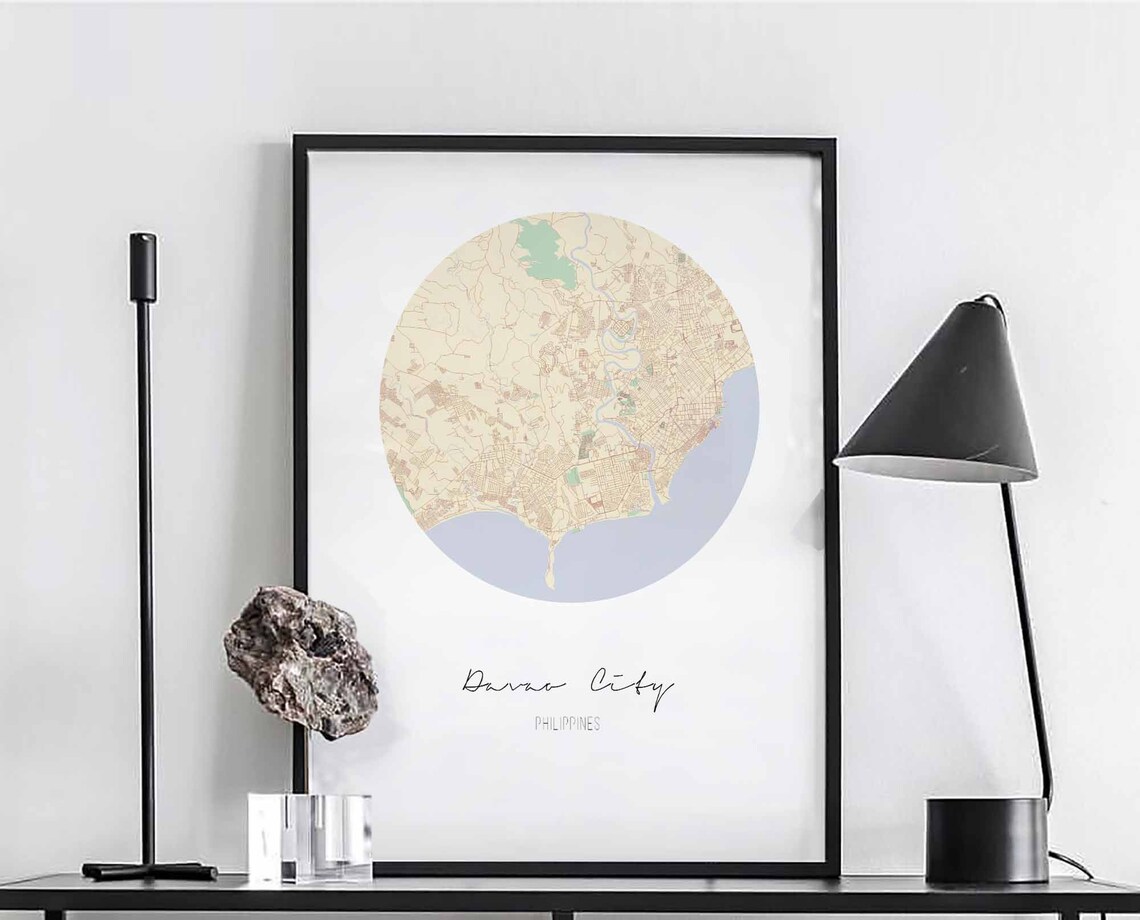 Davao City Philippines Map Poster, Vintage Retro Travel