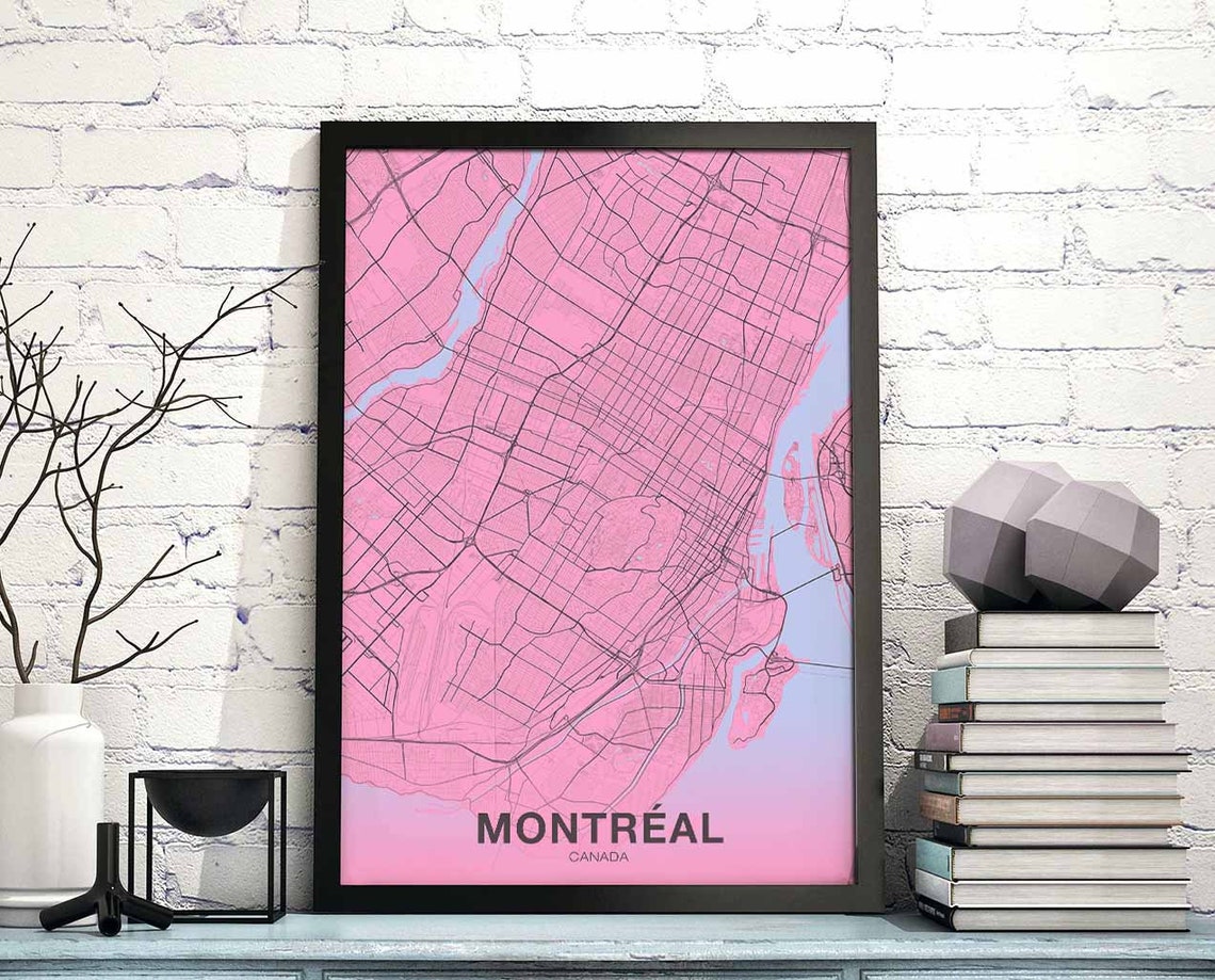 Montreal Canada Pink City Map Modern Playful Home Decor Poster