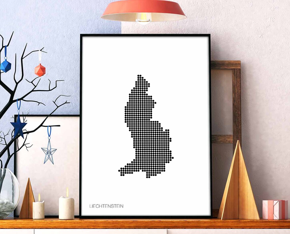 Liechtenstein Minimalist Dotted Map Black and White Retro Travel Poster