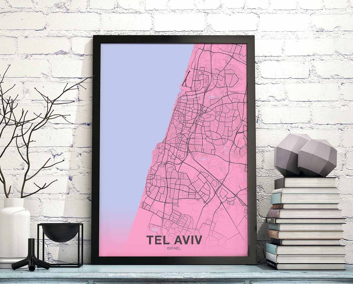 Tel Aviv Israel City Map Pink Minimalist Modern Street Plan Poster