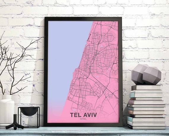 Tel Aviv Israel Map Poster Color Hometown City Print Modern Home Decor Office Decoration Wall Art Dorm Bedroom Gift