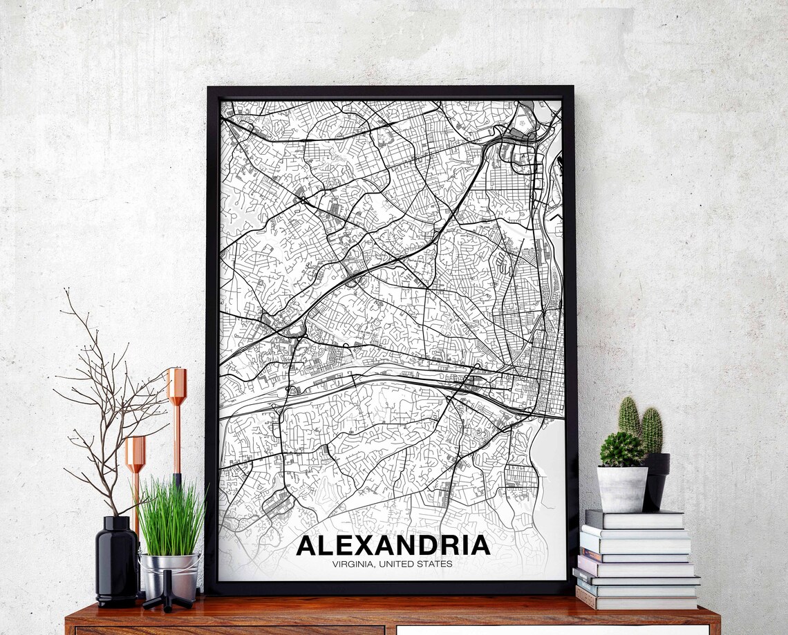 Alexandria Virginia Map Poster, Black White Travel Poster
