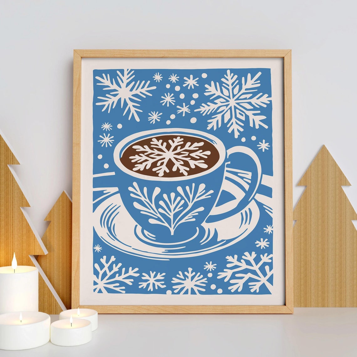 Winter Hot Cocoa Snowflake Cup Cozy Scandinavian Holiday Poster