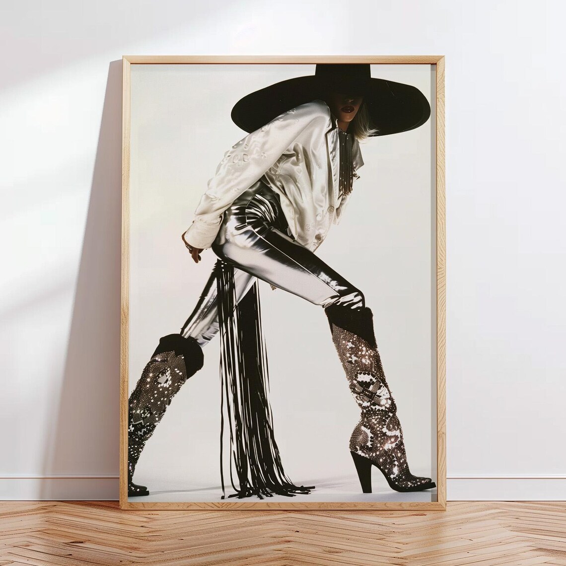 Glam Cowgirl Metallic Boots Fringe High Fashion Western Poster