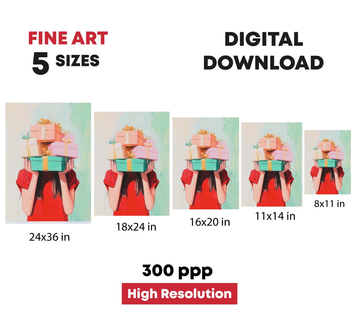 Picture Of Girl Holding Christmas Gifts Pink Christmas Print Art Childrens Christmas Vacation Decoration - Image 5