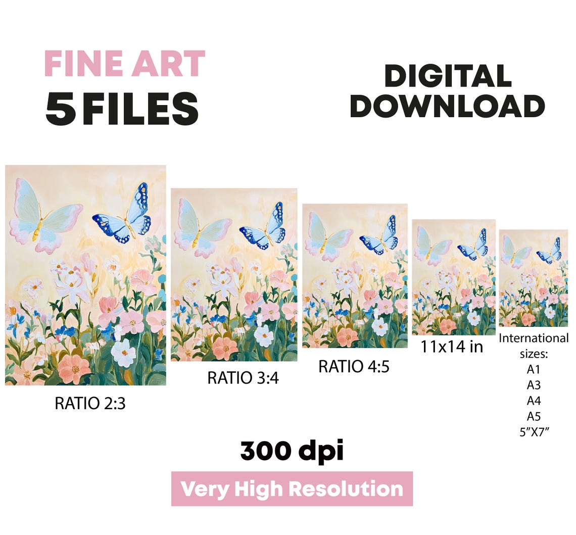 Butterflies Wildflower Meadow Pink Blue Blooms Garden Art Poster - Image 5