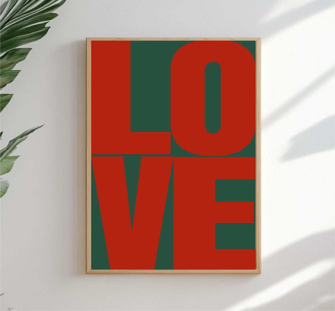 Vivid Love Stacked Red Typography Forest Green Modern Wall Art - Image 4