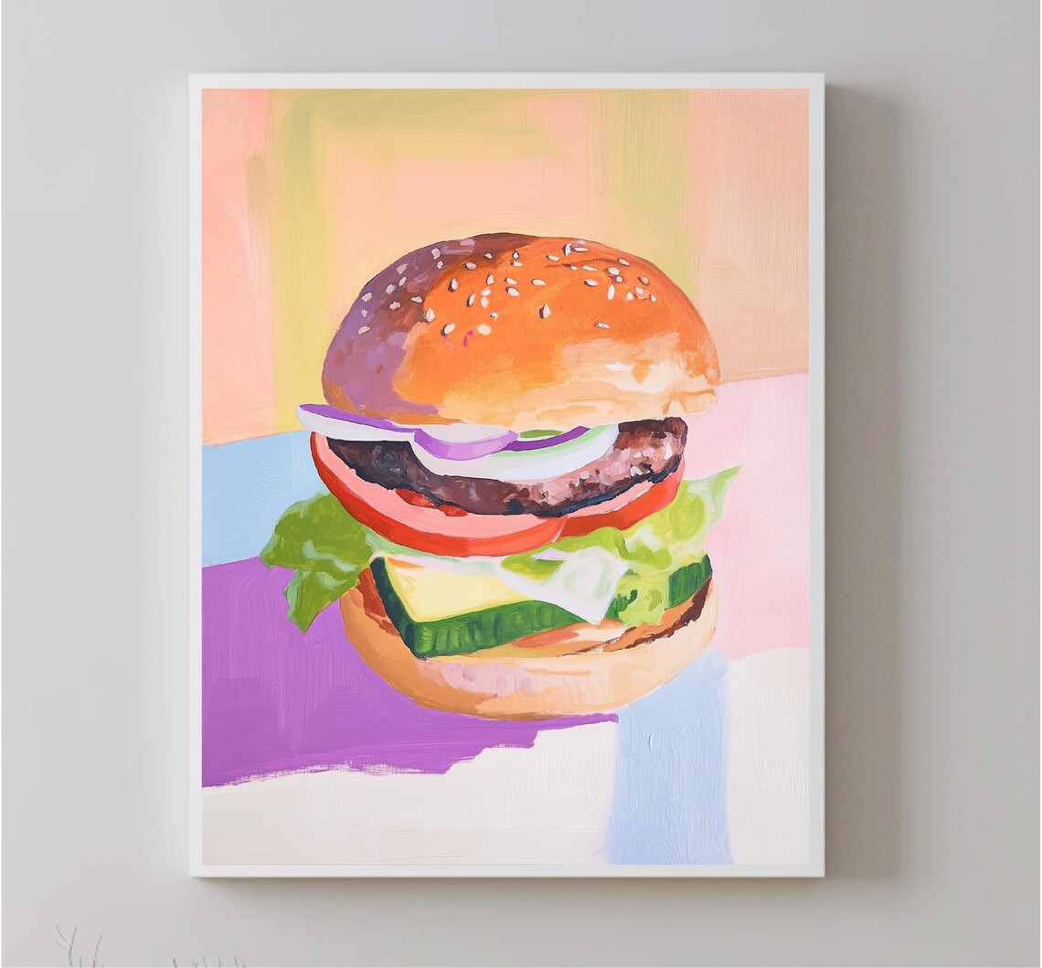 Hamburger and Pastel Macarons Kitchen Art Print - Image 5