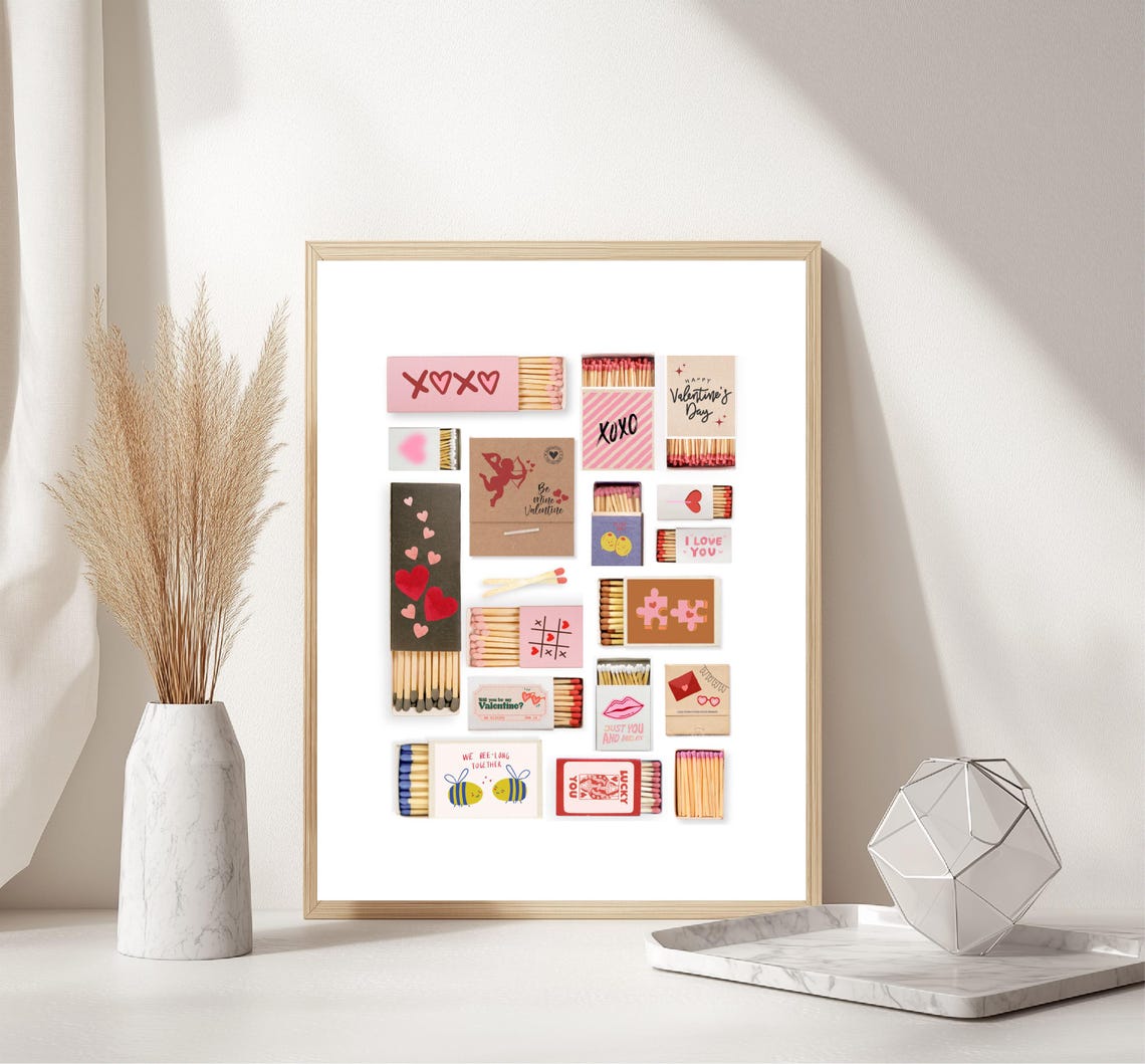 Valentine Matchbox Collection Sweet Pink Hearts Romantic Wall Art - Image 4