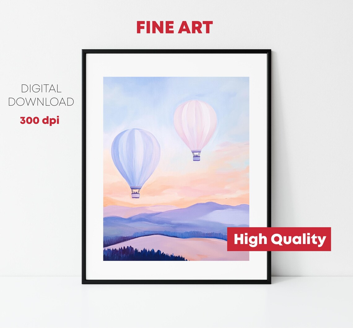 Pastel Hot Air Balloons Sunset Mountains Dreamy Sky Travel Poster - Image 2