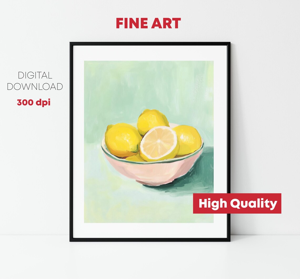 Colorful Lemons Painting Pastel Lemons Wall Art Print Kitchen Decor Impressionist Food - Image 2