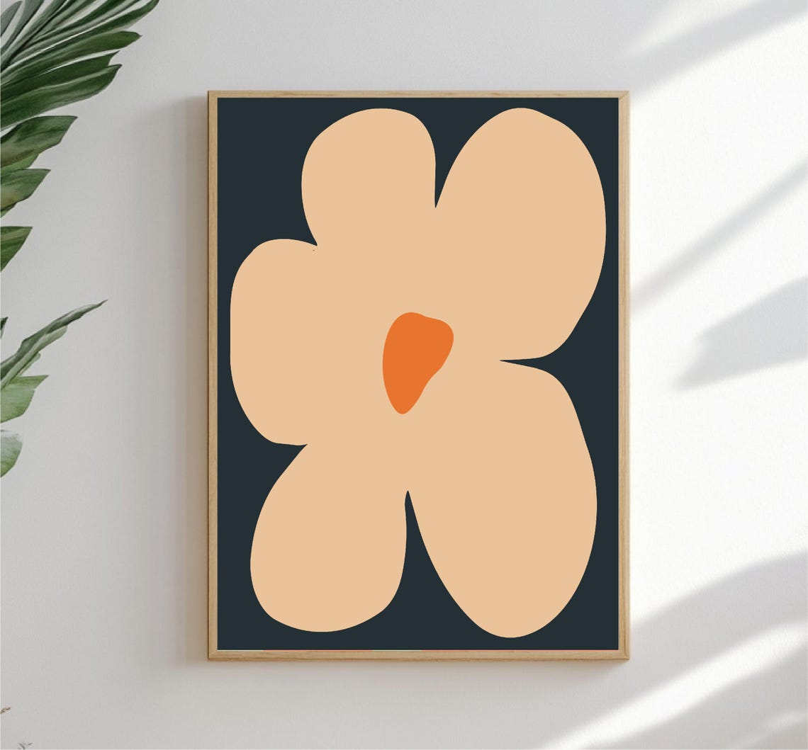 Peach Abstract Flower Dark Charcoal Background Botanical Wall Art - Image 5