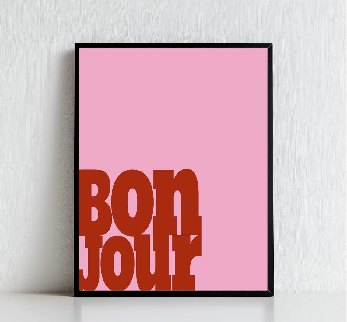 Bon Jour Bold Red Typography Pink Background French Wall Art - Image 6