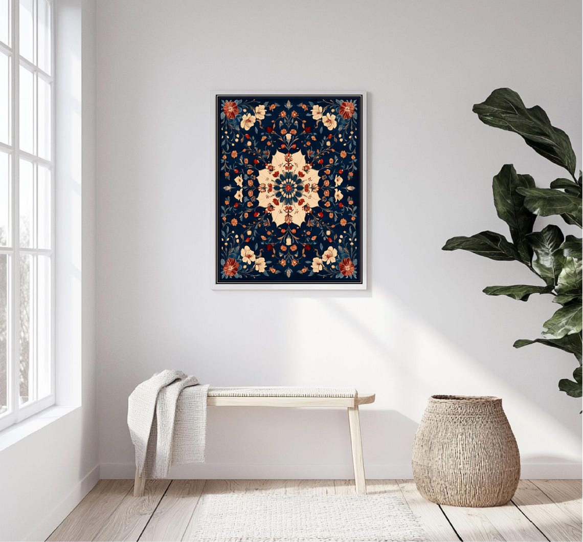 Vintage Textile Wall Art Antique Tapestry Print Modern Farmhouse Eclectic Art Print Wall Decor - Image 5