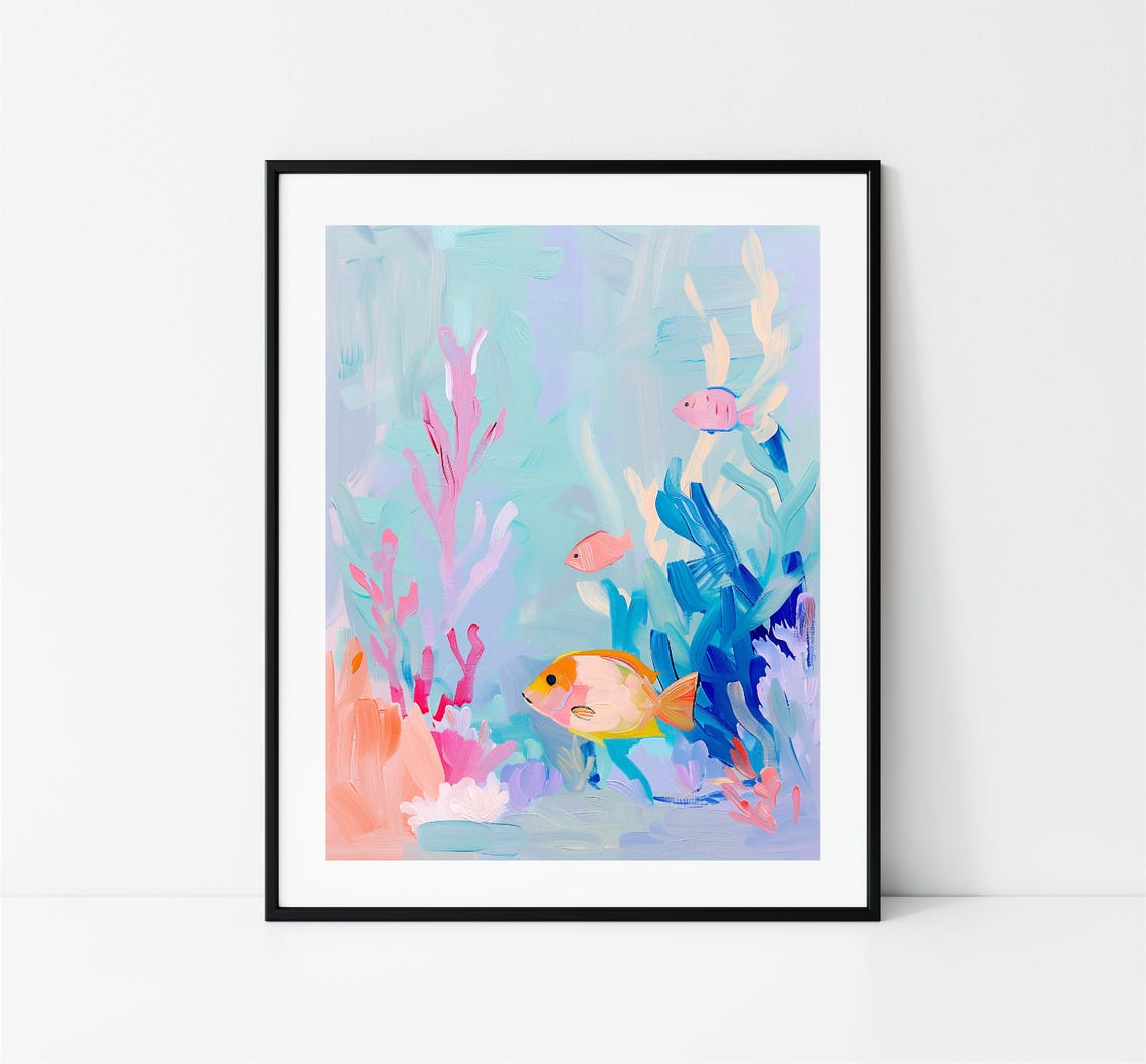 Pastel Aquarium Colorful Tropical Fish Coral Reef Underwater Art Print - Image 3
