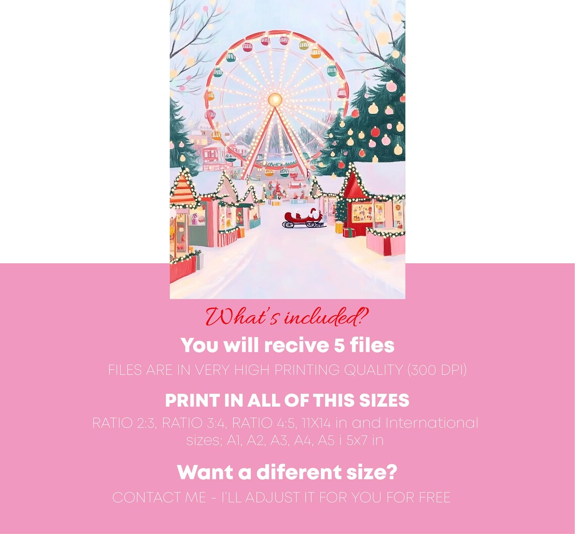 Snowy Amusement Park Christmas Scene Art Print - Image 5