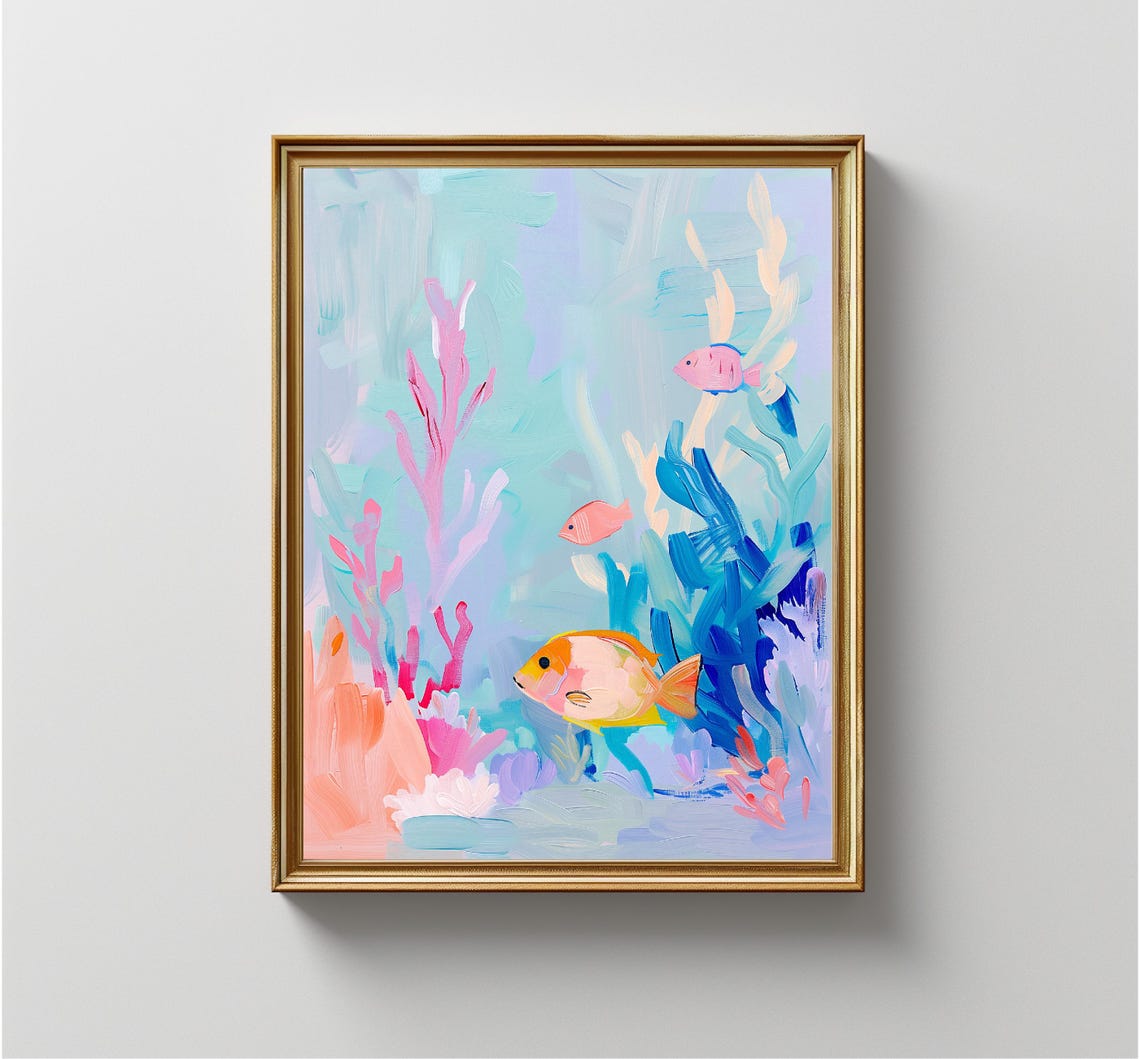 Pastel Aquarium Colorful Tropical Fish Coral Reef Underwater Art Print - Image 4