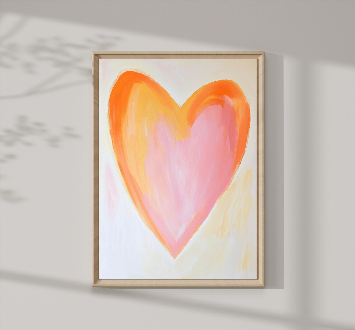 Big Orange Pink Brushstroke Heart Warm Love Minimalist Art Print