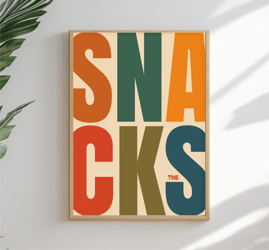 Snacks Time Colorful Retro Typography Cream Kitchen Wall Art - Image 4