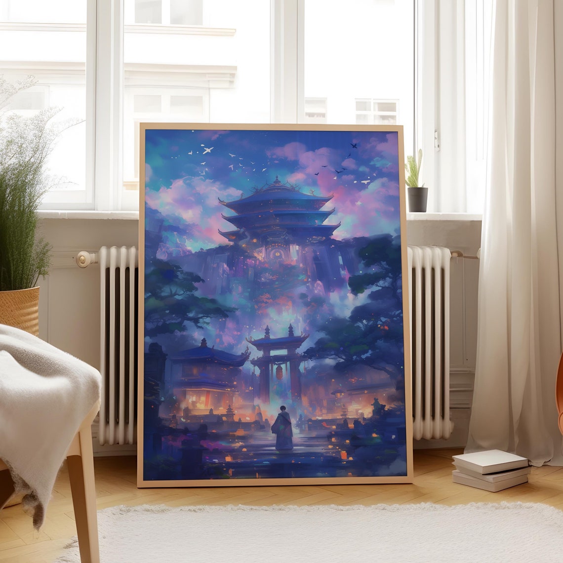 Anime Floating Temple Twilight Torii Gate Mystic Sky Dream Poster
