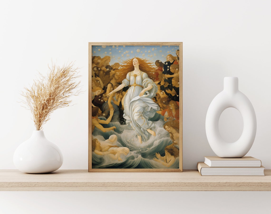 Goddess of Love Emerging From Waves Renaissance Oil Art Poster - Image 3