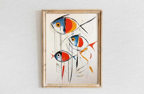 Vibrant Fish Trio Contemporary Abstract Painting Original Artwork Wall Decor Print Poster Wall Art