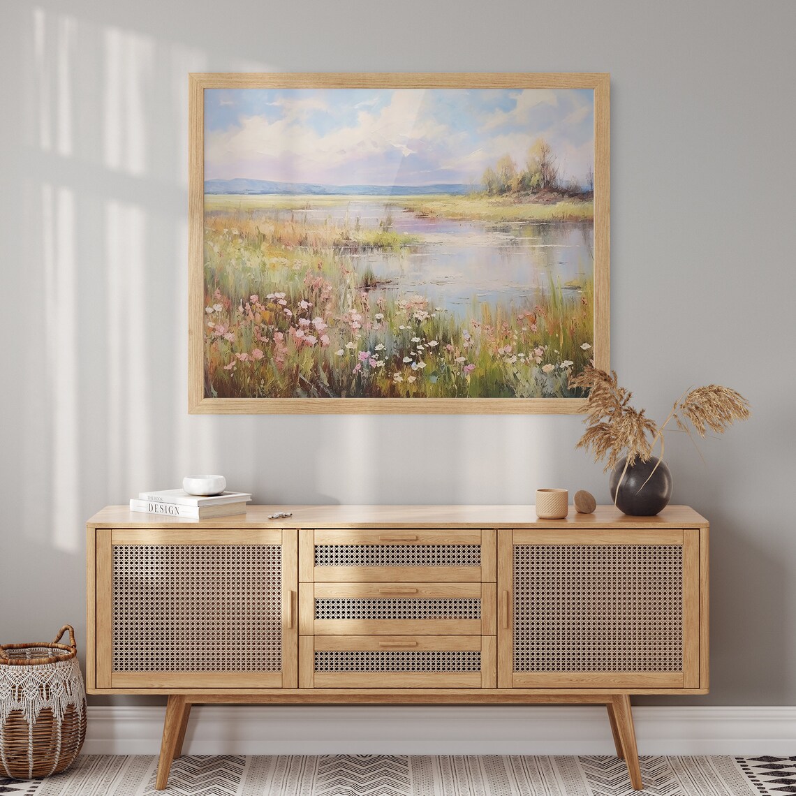 Whispers Of Spring Enchanting Wildflower Field In Oil Poster Wall Art Oil Painting Landscape Painting Spring Wall Art - Image 2